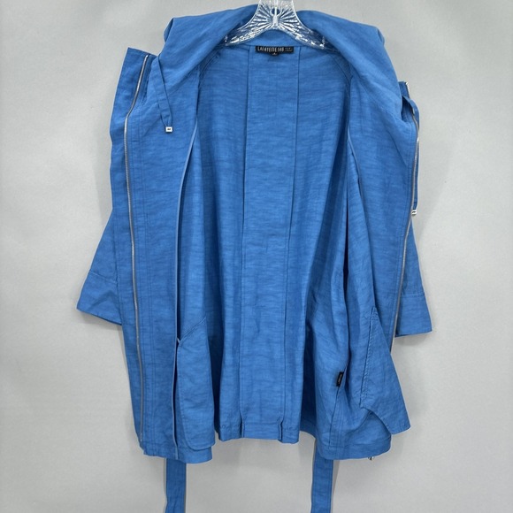 Lafayette 148 Jacket Womens 8 Blue Linen Cupro Belted Full Zip 3/4 Sleeve Coat - Picture 12 of 16
